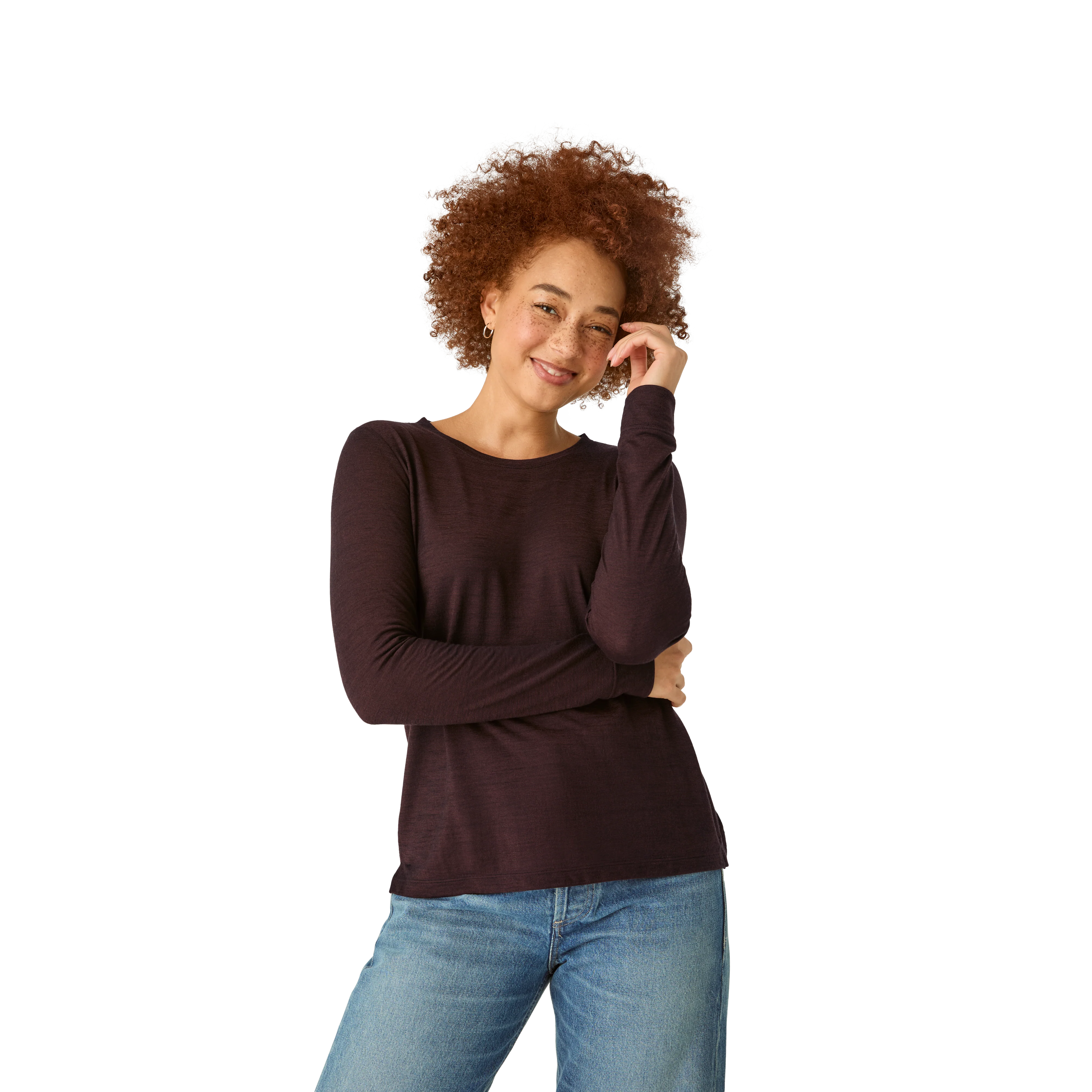 Women's Merino Wool Blend Crew Neck Long Sleeve T-Shirt - Image 4